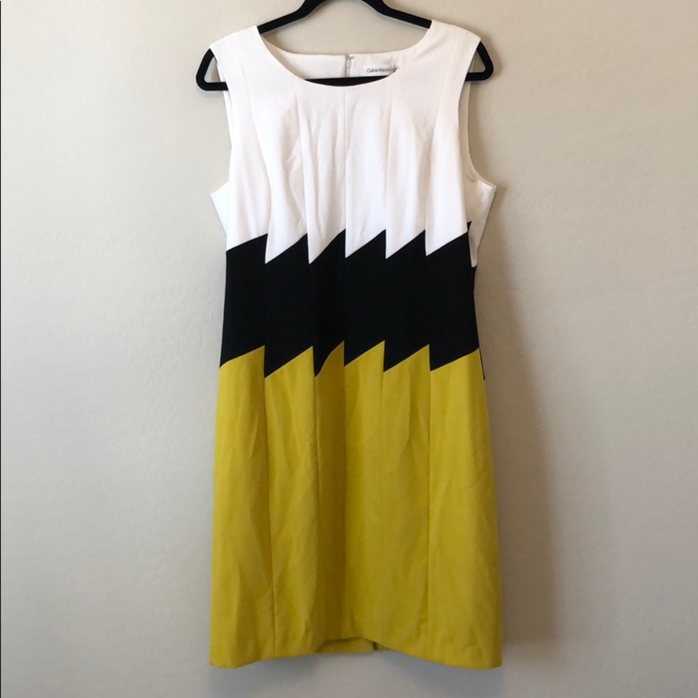 Calvin Klein Chevron Navy Yellow Career Dress